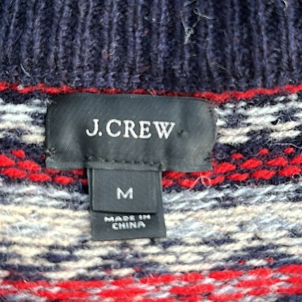 J Crew Men Large 100% Lambswool Fair Isle Knit Multicolor Crewneck Sweater